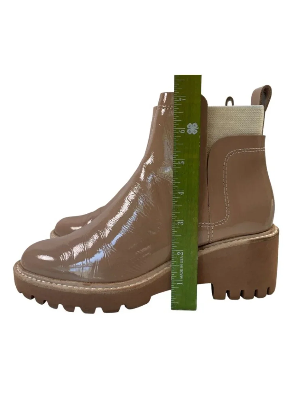 Dolce Vita Huey Chelsea Boots 7 Cafe Blush Tan Patent Leather Pull on Grunge